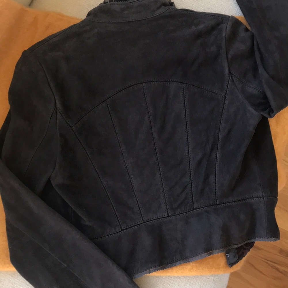 Eli Tahari  Brown Lamb leather jacket Lace collar M - Picture 2 of 3